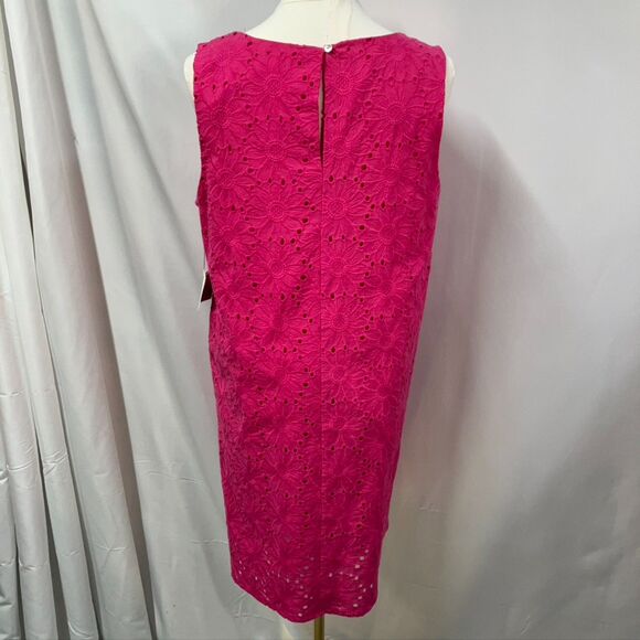 Sigrid Olson Pink Floral Eyelet Dress Sleeveless 100% Cotton Womens L New Spring - Picture 4 of 14